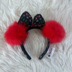 Disney Parks Minnie Mouse Ugly Christmas Sweater headband with red pom pom ears